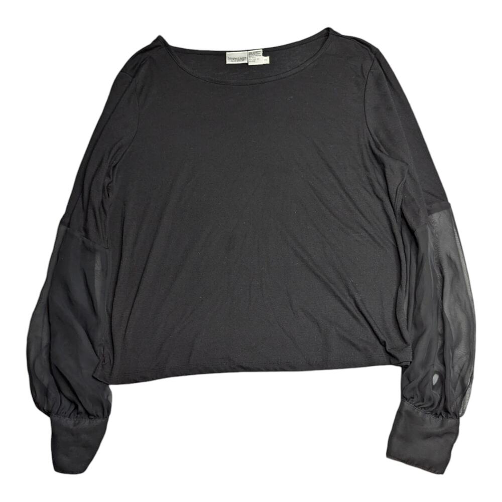 Vtg 1990s Newport News Black Sheer Gathered Sleeve Round Neck Pullover Top 2X